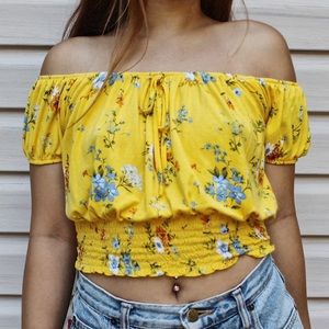 yellow floral off the shoulder top from forever21